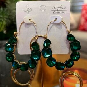 Sofia Collection EMERALD GREEN and Goldtone Earrings NEW